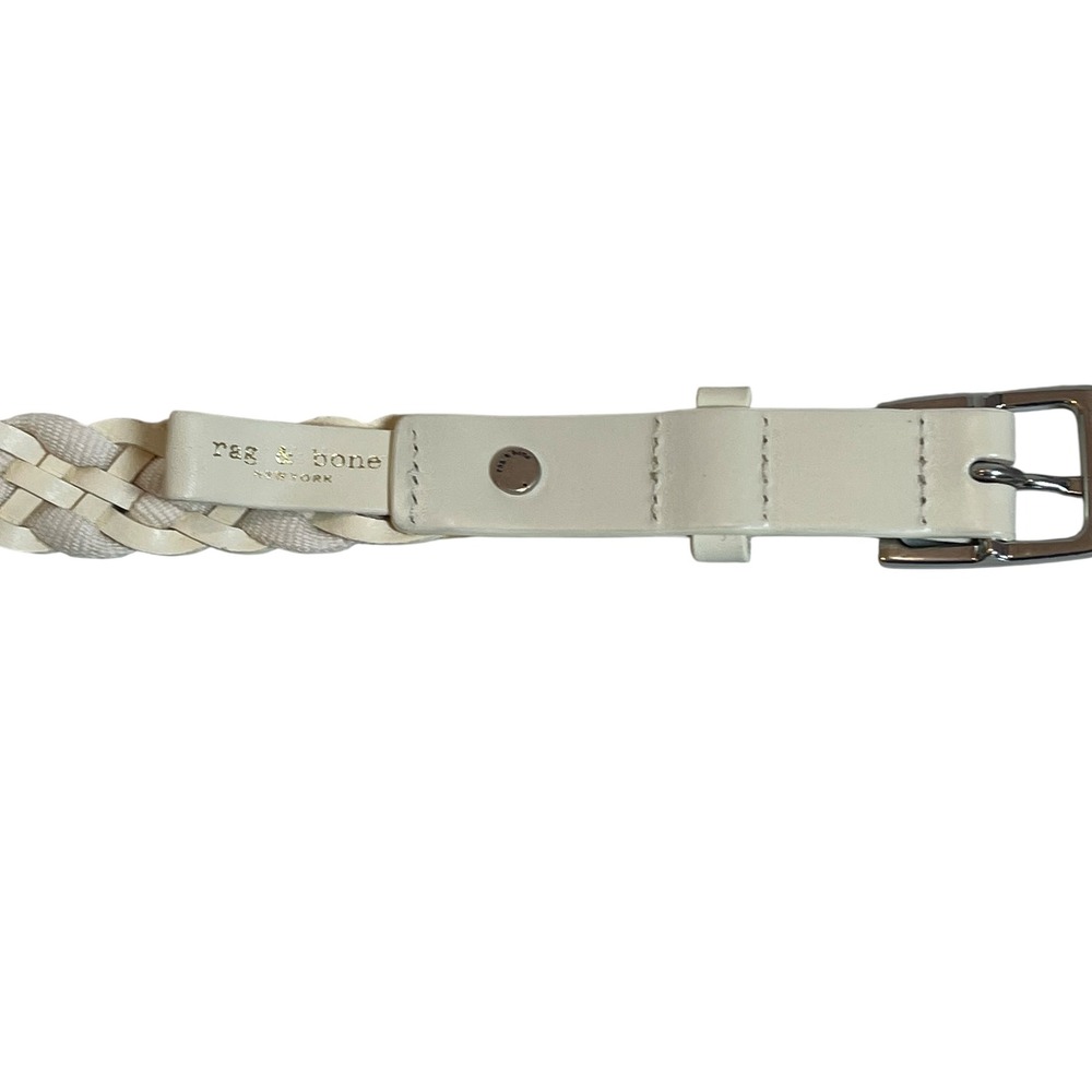 Rag & Bone New York Womens Braided Leather Textile Belt Off White Cream Silver - Picture 5 of 6